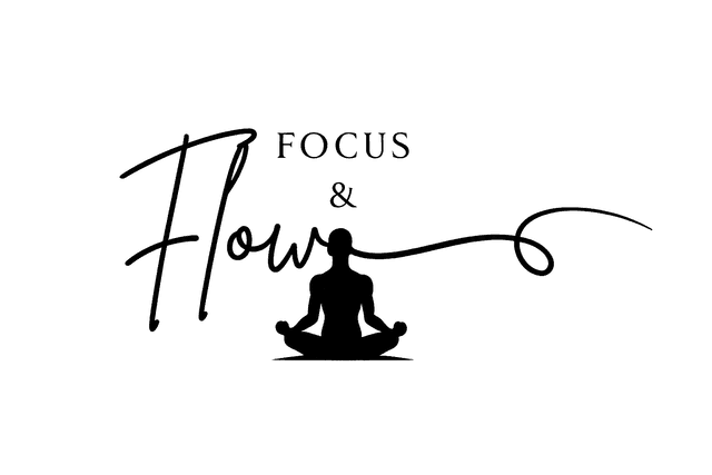 Focus & Flow — meditation silhouette with flowing script